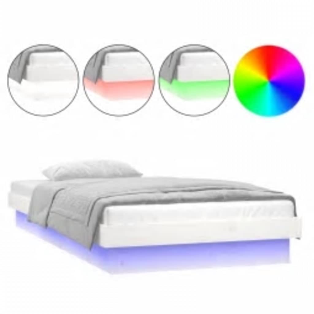 sengeramme med LED-lys 90x200 cm massivt træ hvid