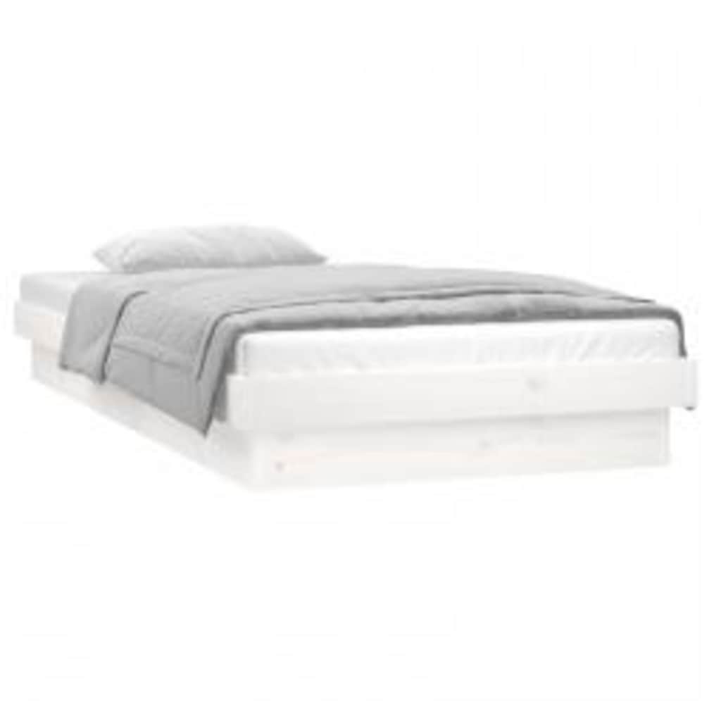 sengeramme med LED-lys 90x200 cm massivt træ hvid