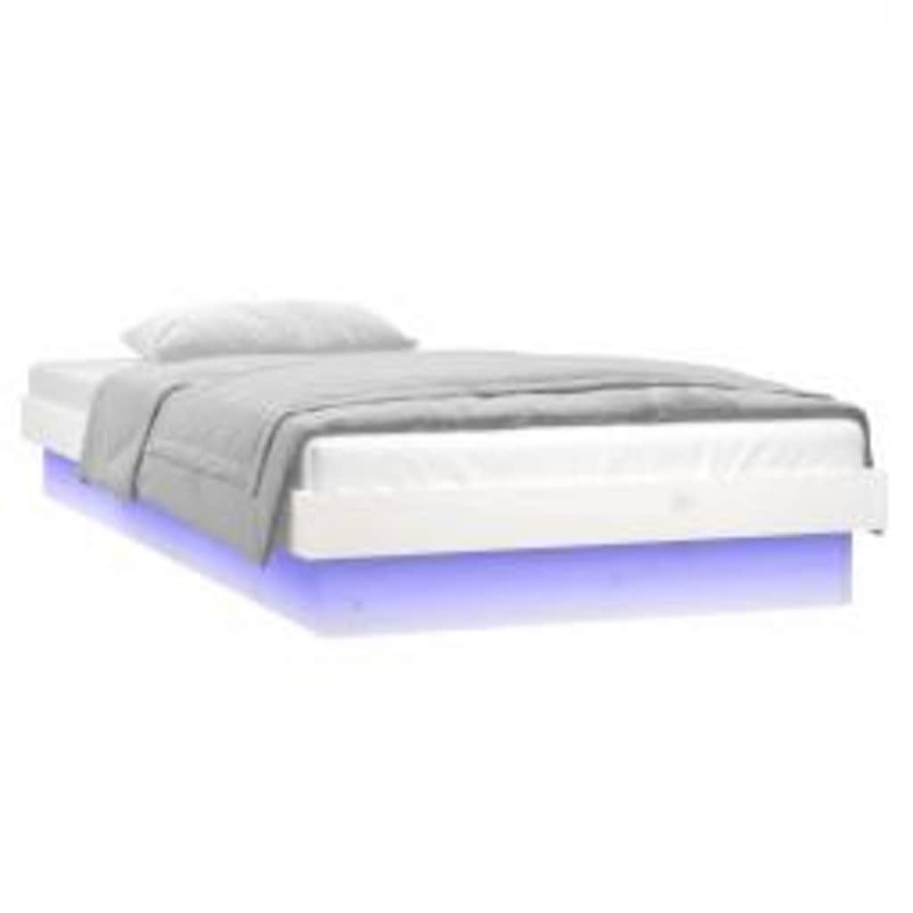 sengeramme med LED-lys 90x200 cm massivt træ hvid