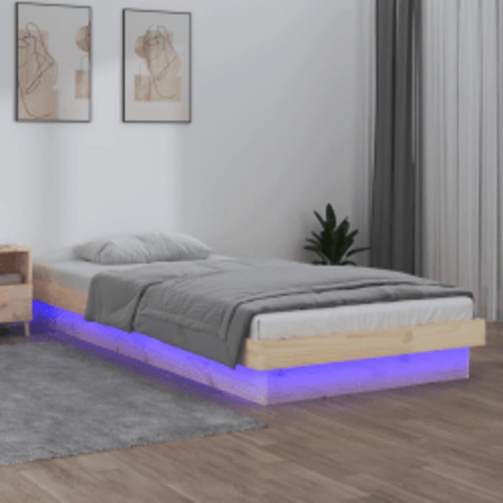 sengeramme med LED-lys 100x200 cm massivt træ