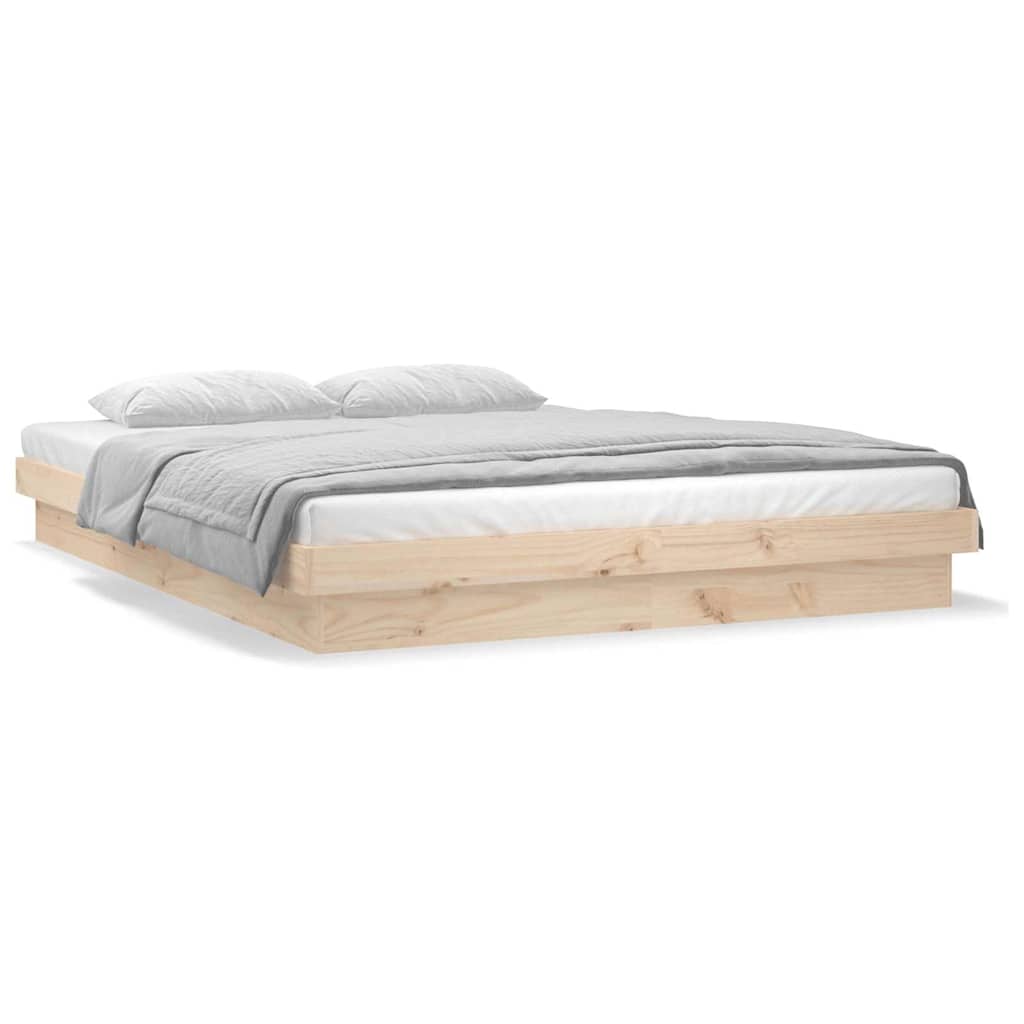sengeramme med LED-lys 150x200 cm kingsize massivt træ