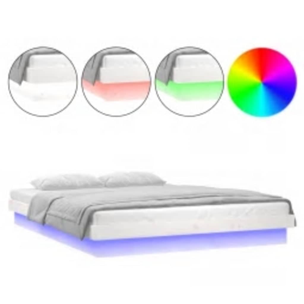 sengeramme med LED-lys 160x200 cm massivt træ hvid