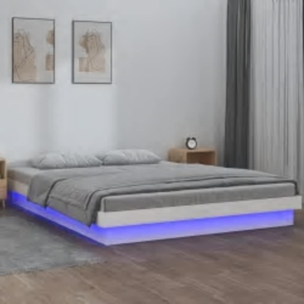 sengeramme med LED-lys 160x200 cm massivt træ hvid