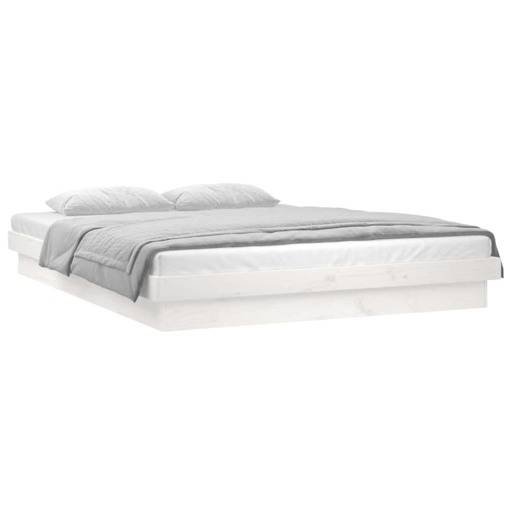 sengeramme med LED 180x200 cm super kingsize massivt træ hvid
