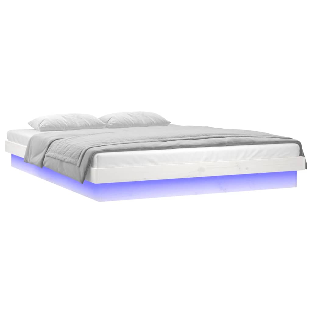 sengeramme med LED 180x200 cm super kingsize massivt træ hvid