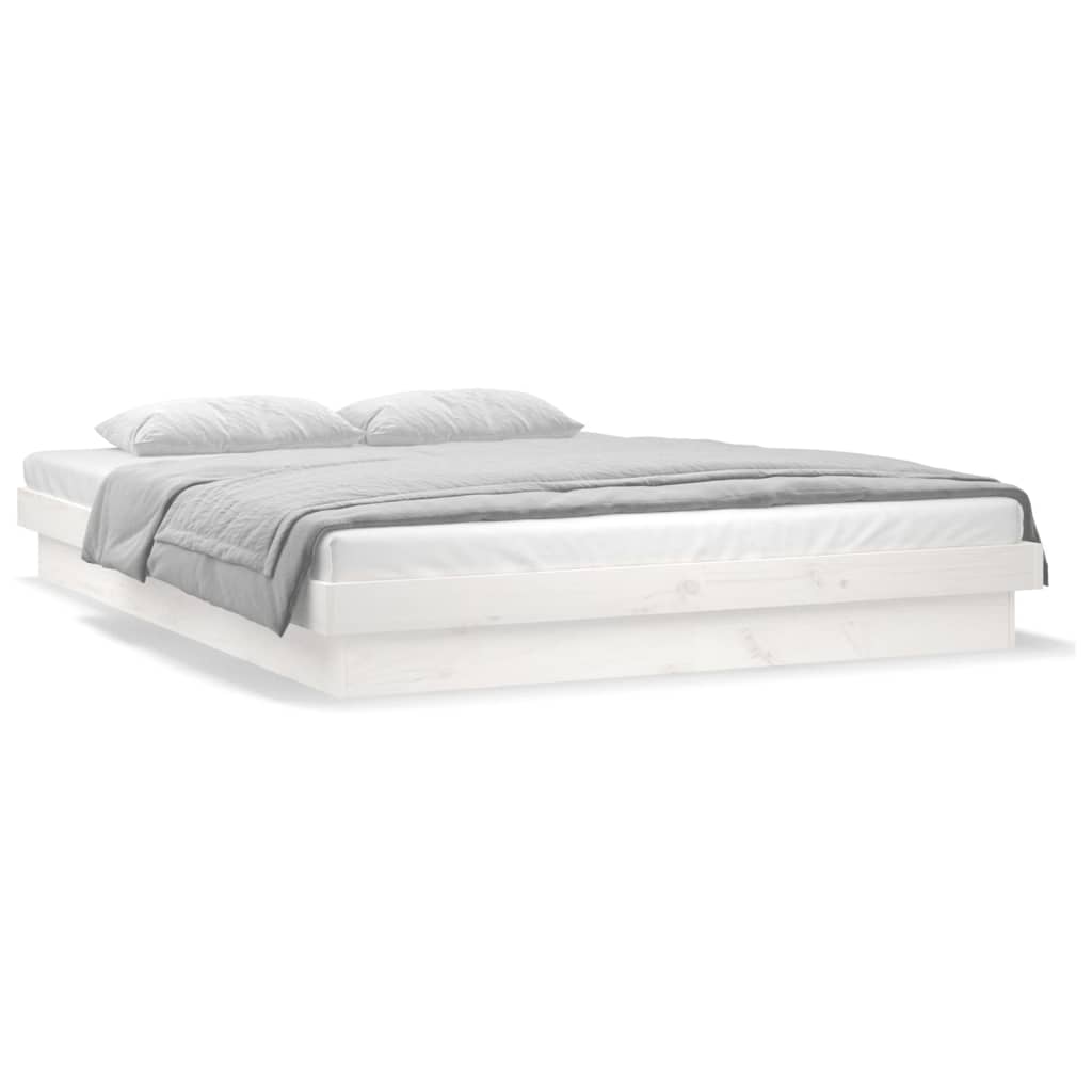 sengeramme med LED 180x200 cm super kingsize massivt træ hvid