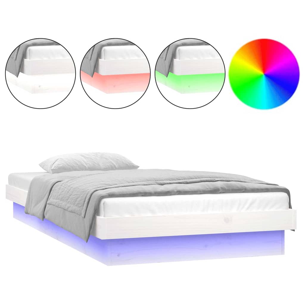 sengeramme med LED-lys 75x190 cm Small Single massivt træ hvid