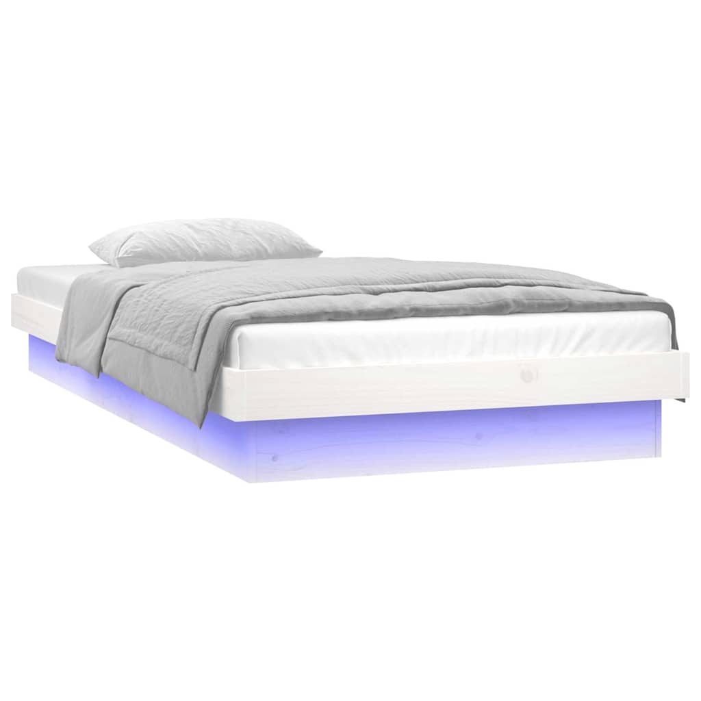 sengeramme med LED-lys 75x190 cm Small Single massivt træ hvid