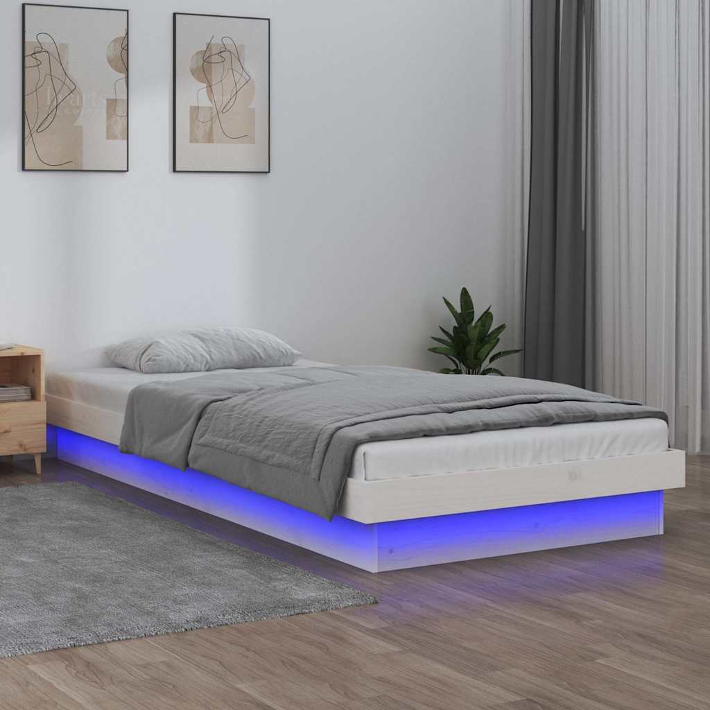 sengeramme med LED-lys 75x190 cm Small Single massivt træ hvid