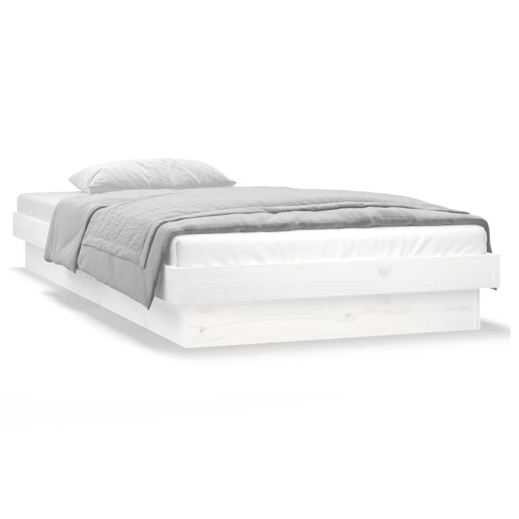 sengeramme med LED-lys 90x190 cm Single massivt træ hvid
