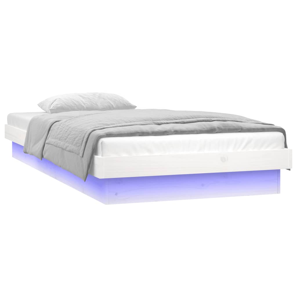 sengeramme med LED-lys 90x190 cm Single massivt træ hvid