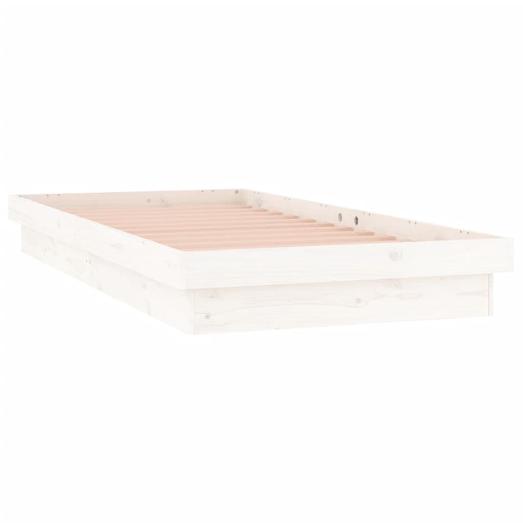 sengeramme med LED-lys 90x190 cm Single massivt træ hvid