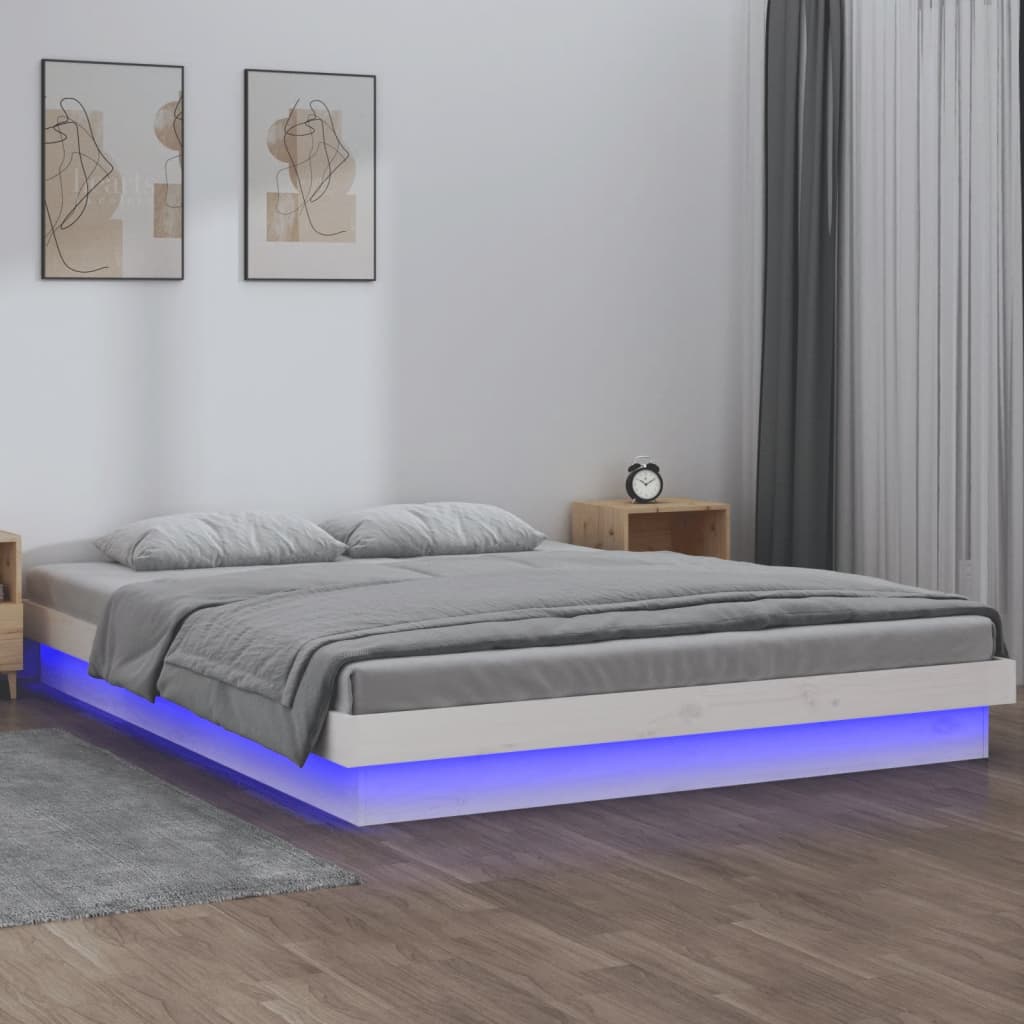 sengeramme med LED-lys 120x190 cm Small Double massivt træ hvid