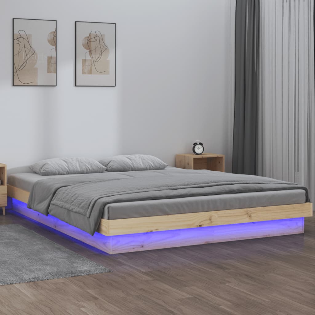 sengeramme med LED 135x190 cm dobbeltseng massivt træ