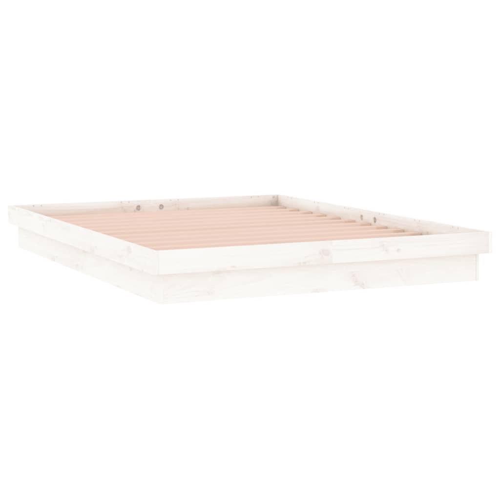 sengeramme med LED-lys 135x190 cm dobbelt massivt træ hvid