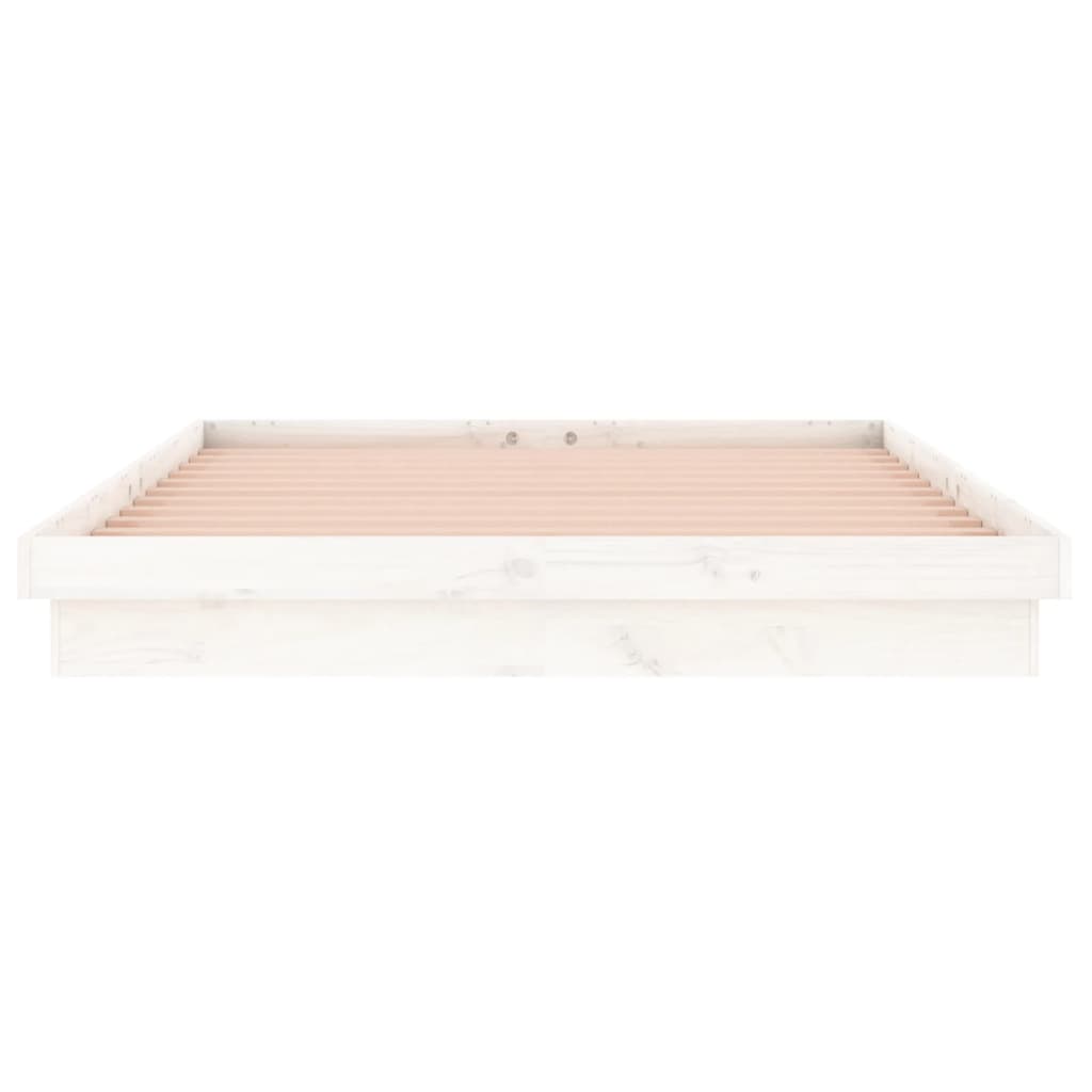 sengeramme med LED-lys 135x190 cm dobbelt massivt træ hvid