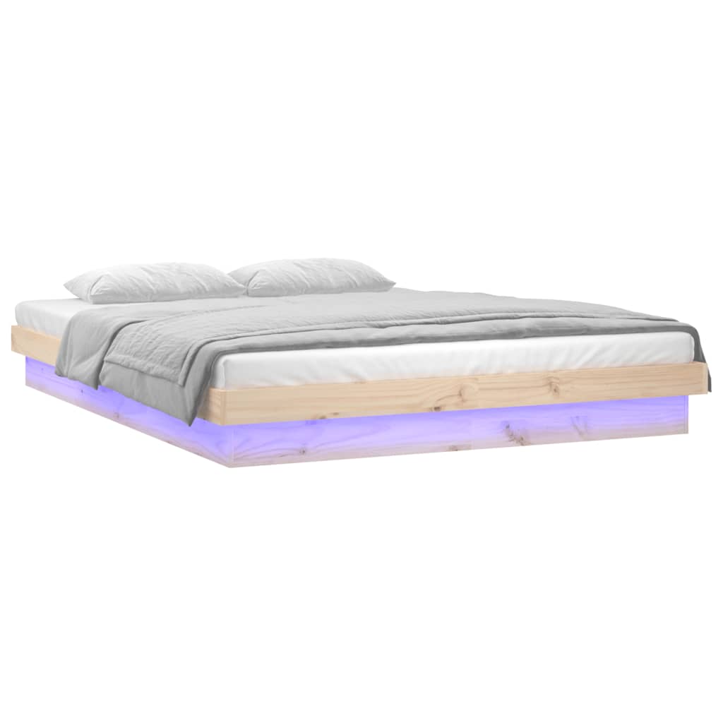 sengeramme med LED-lys 140x190 cm massivt træ