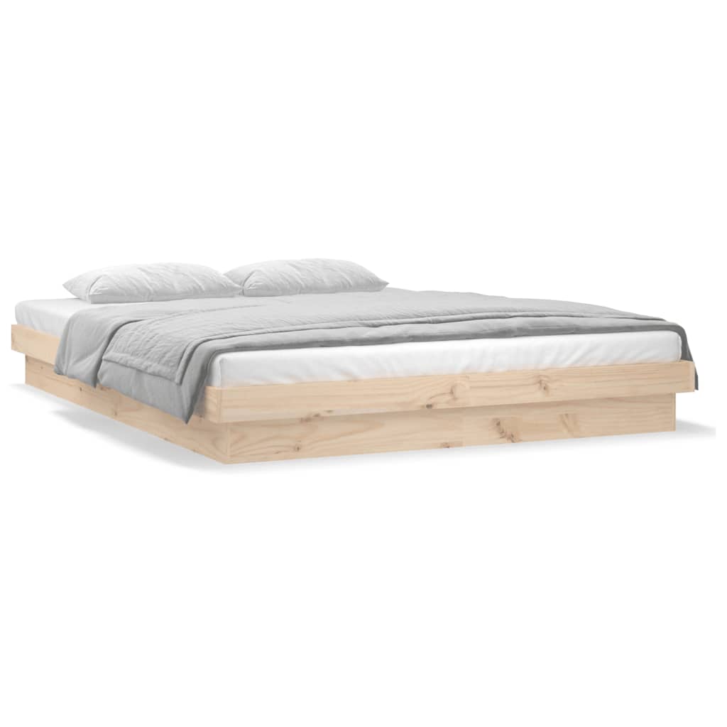 sengeramme med LED-lys 140x190 cm massivt træ