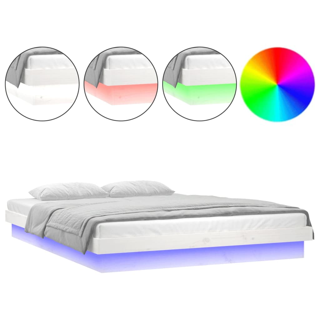 sengeramme med LED-lys 140x190 cm massivt træ hvid