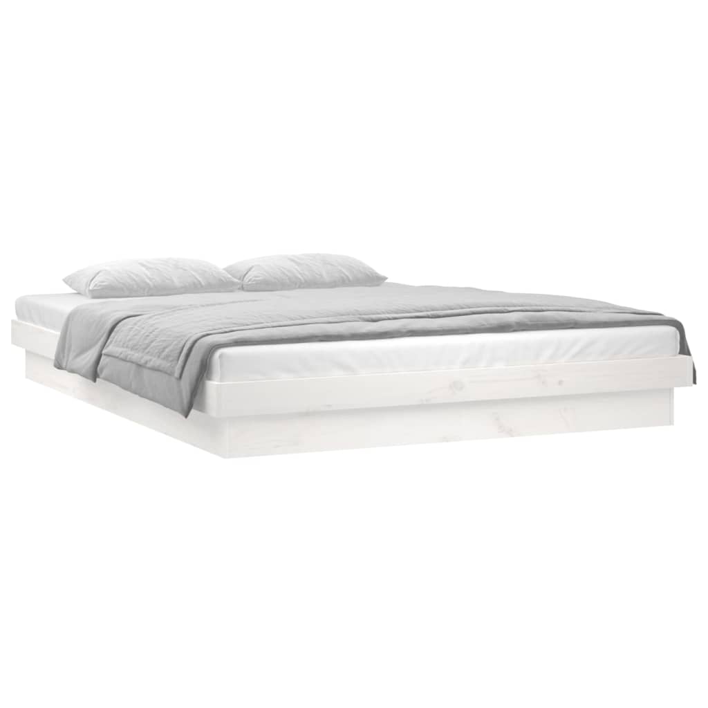 sengeramme med LED-lys 140x190 cm massivt træ hvid