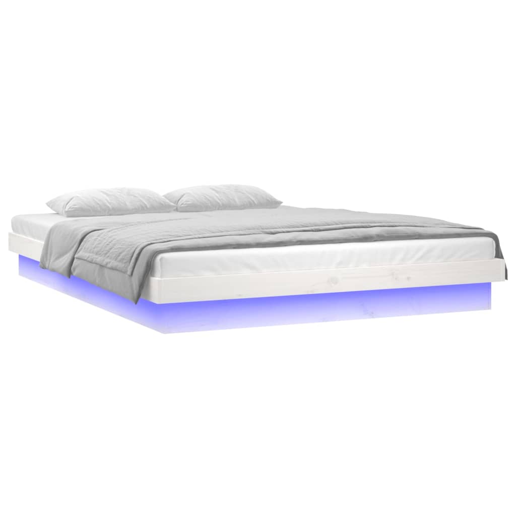 sengeramme med LED-lys 140x190 cm massivt træ hvid