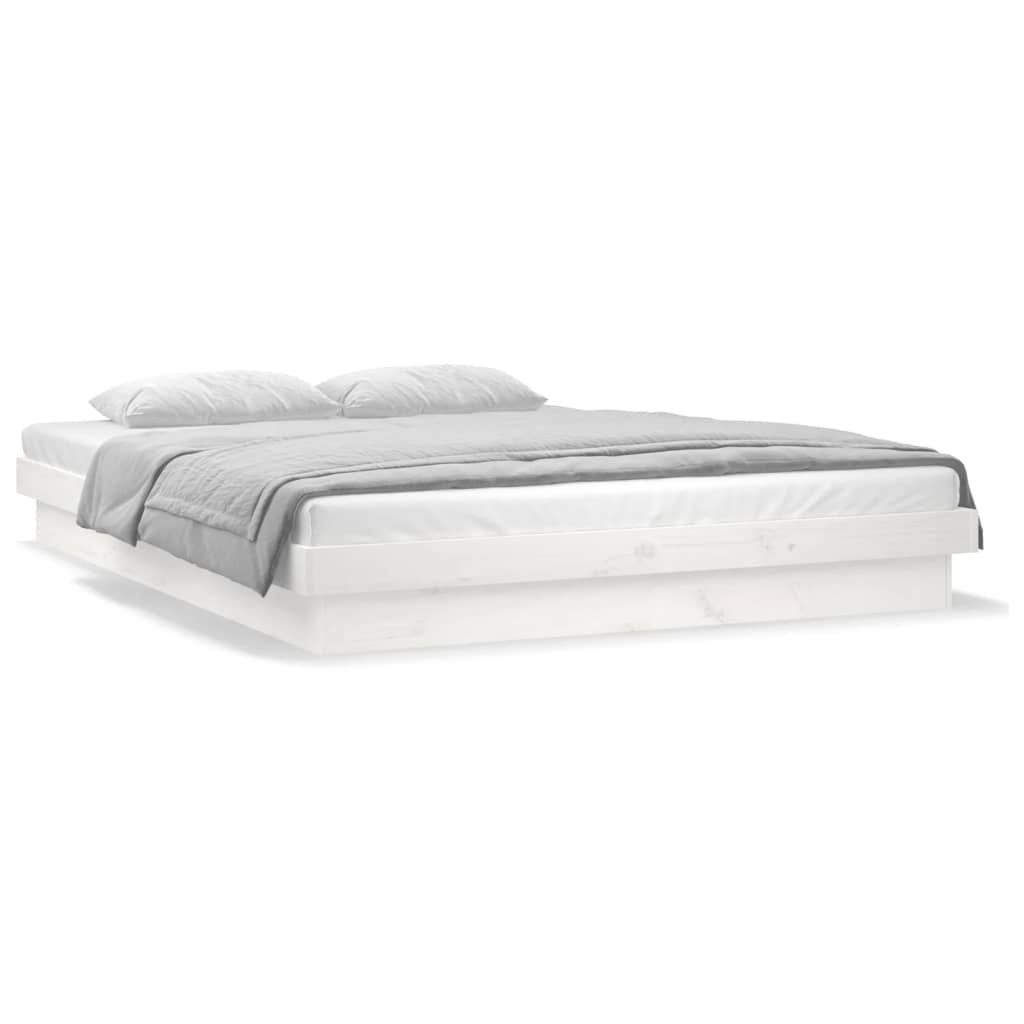 sengeramme med LED-lys 140x190 cm massivt træ hvid