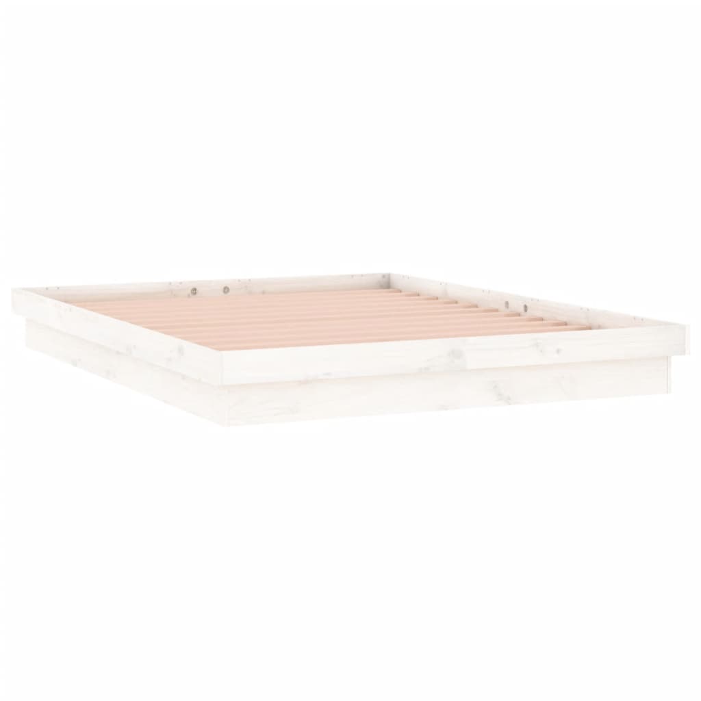 sengeramme med LED-lys 140x190 cm massivt træ hvid