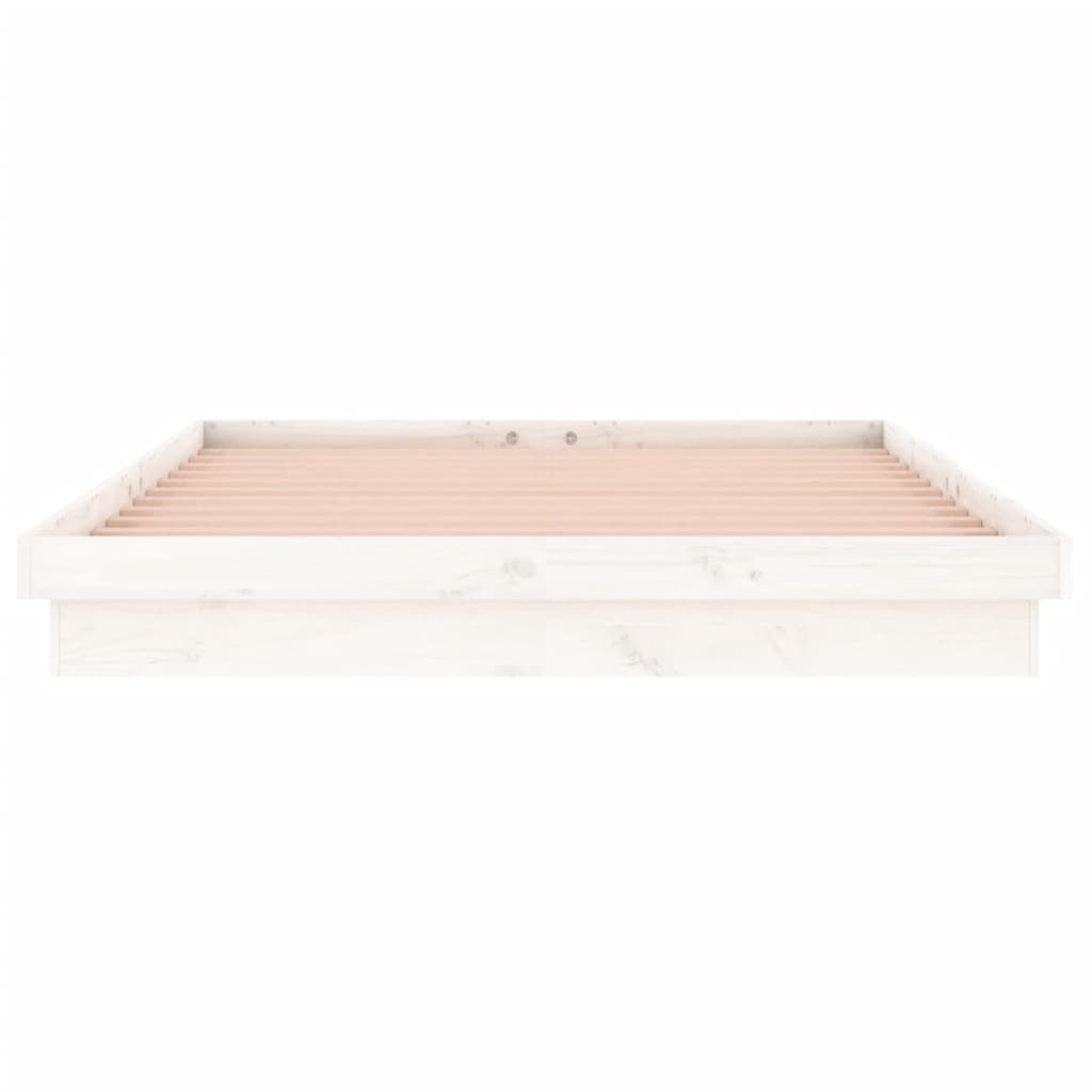 sengeramme med LED-lys 140x190 cm massivt træ hvid