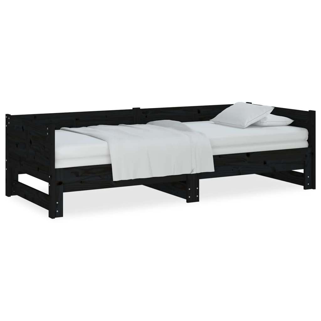 daybed med udtræk 2x(90x200) cm massivt fyrretræ sort