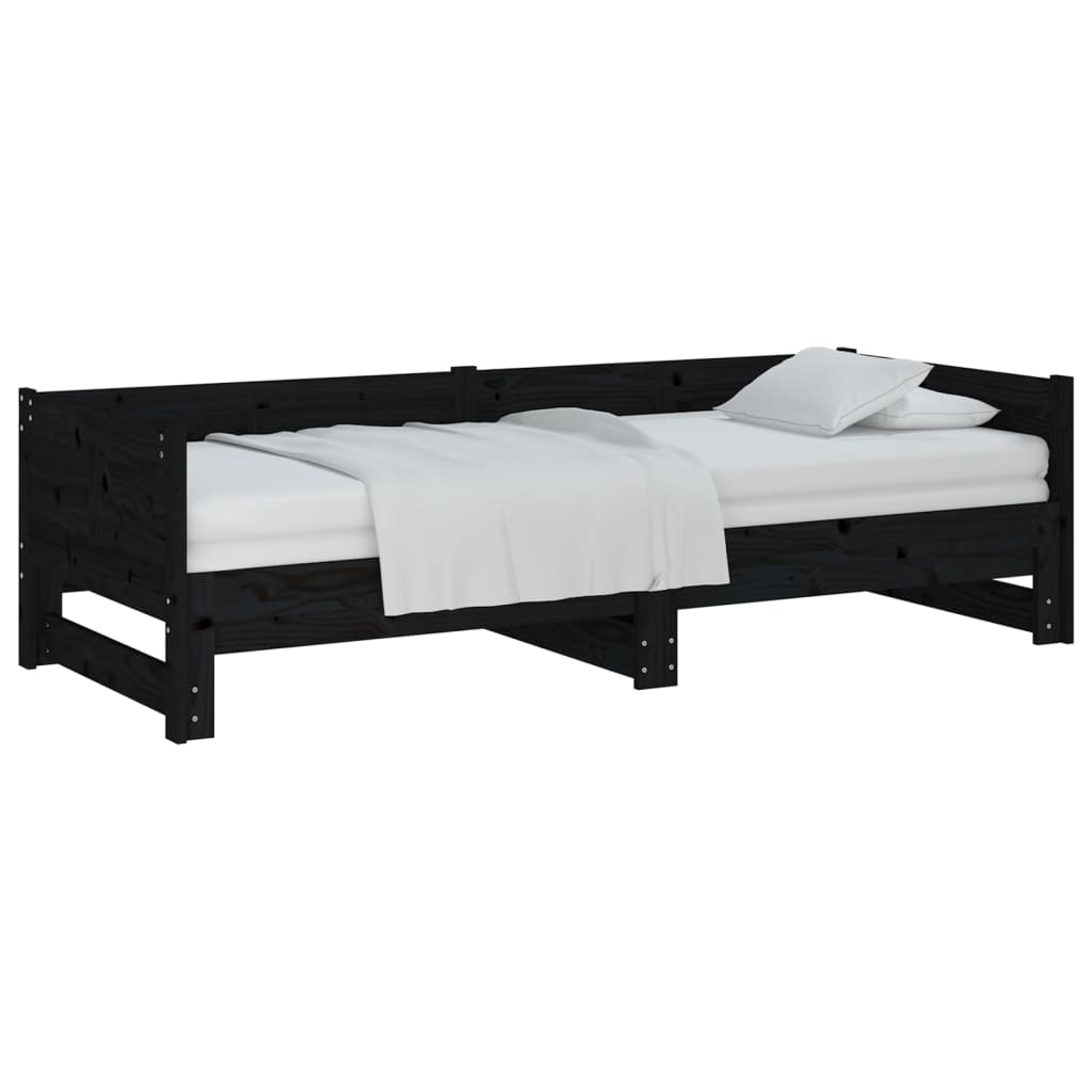 daybed med udtræk 2x(90x200) cm massivt fyrretræ sort