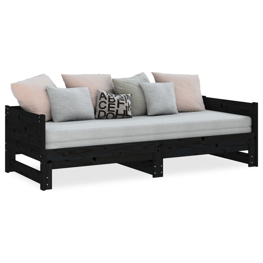daybed med udtræk 2x(90x200) cm massivt fyrretræ sort