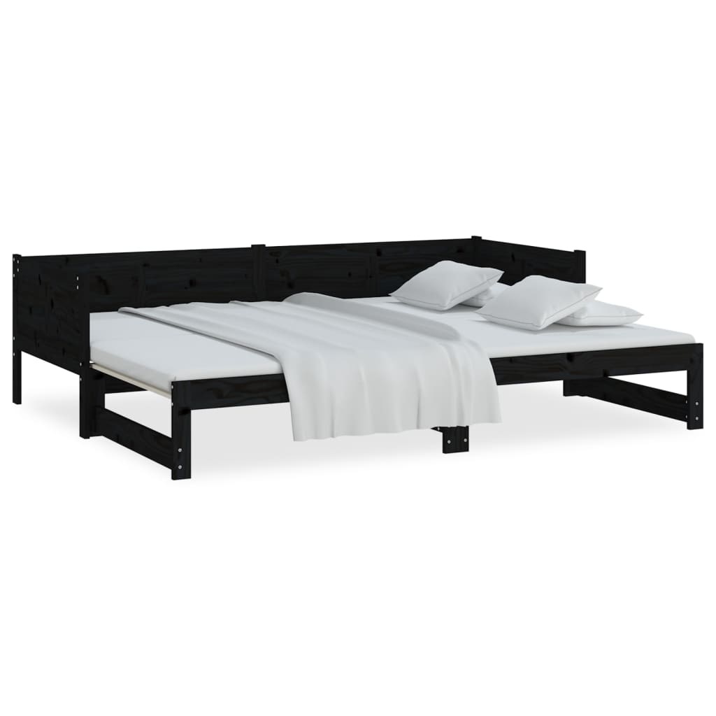 daybed med udtræk 2x(90x200) cm massivt fyrretræ sort