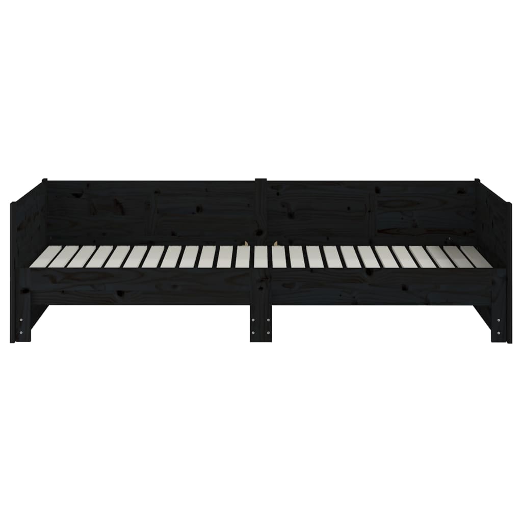 daybed med udtræk 2x(90x200) cm massivt fyrretræ sort