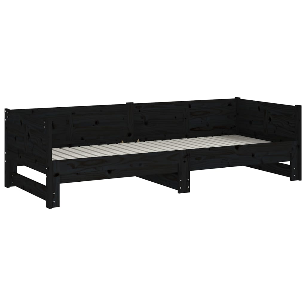 daybed med udtræk 2x(90x200) cm massivt fyrretræ sort
