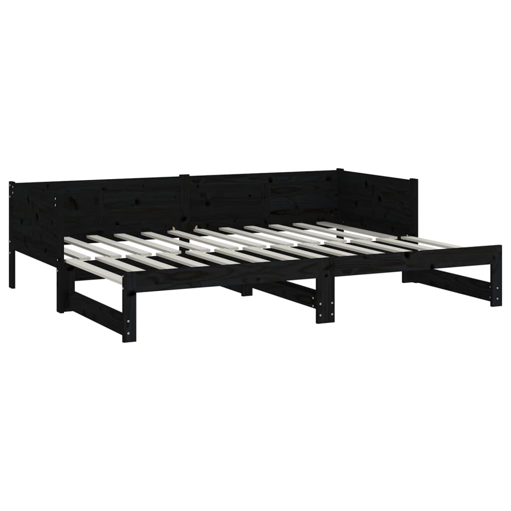 daybed med udtræk 2x(90x200) cm massivt fyrretræ sort