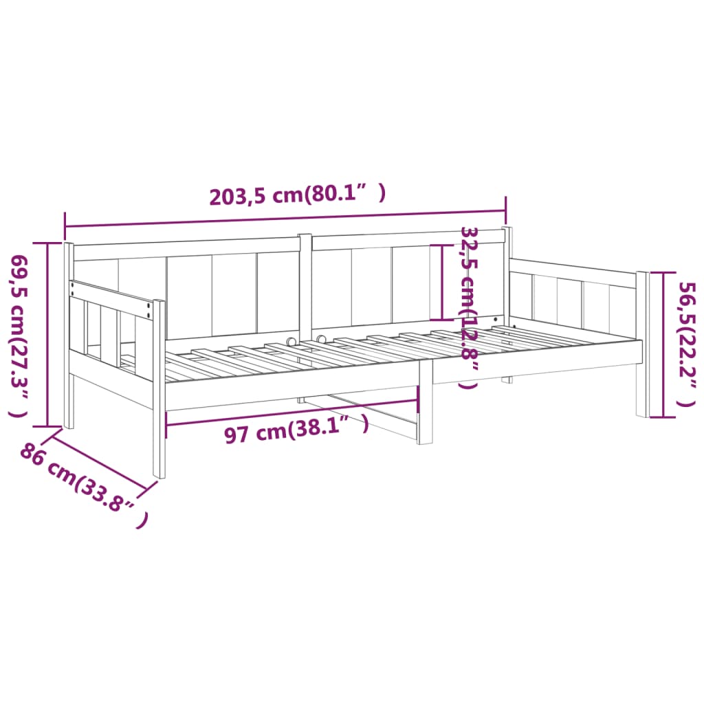 daybed 80x200 cm massivt fyrretræ