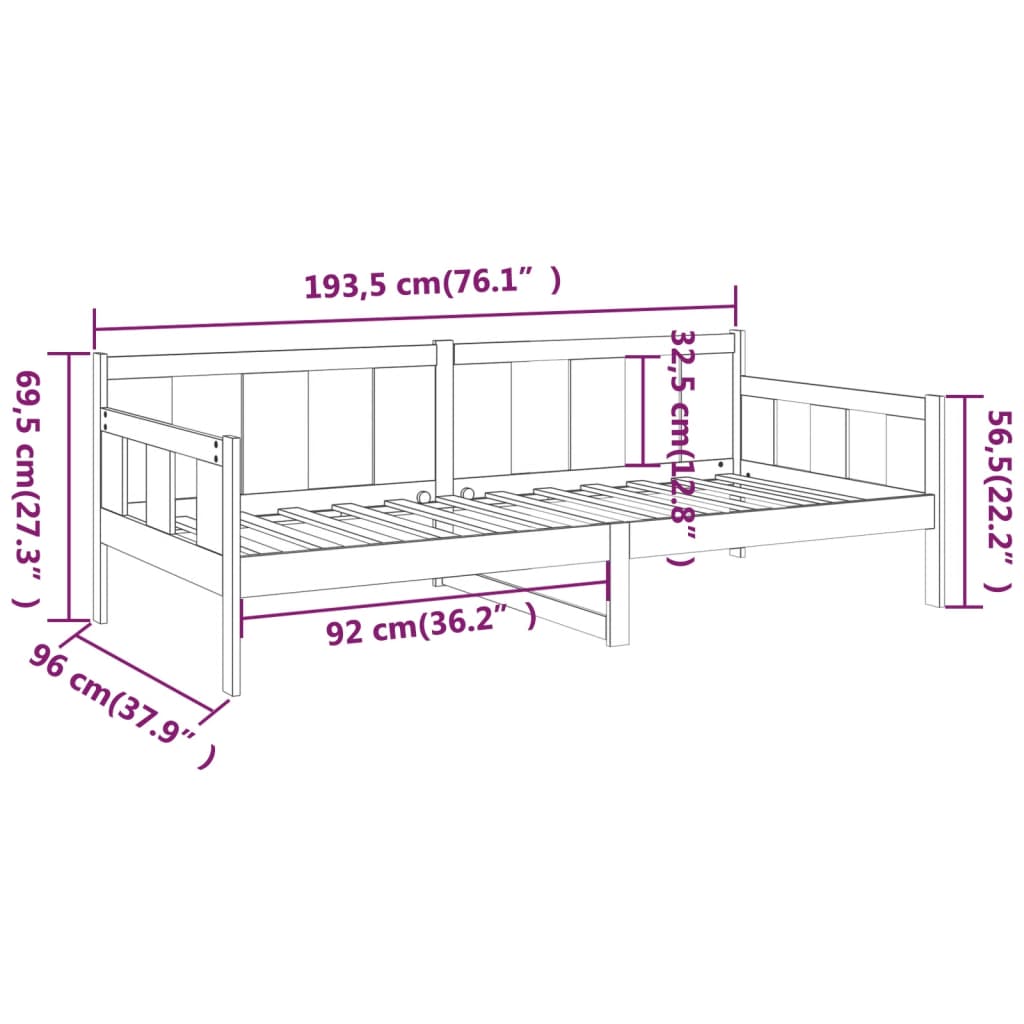 daybed massivt fyrretræ 90x190 cm