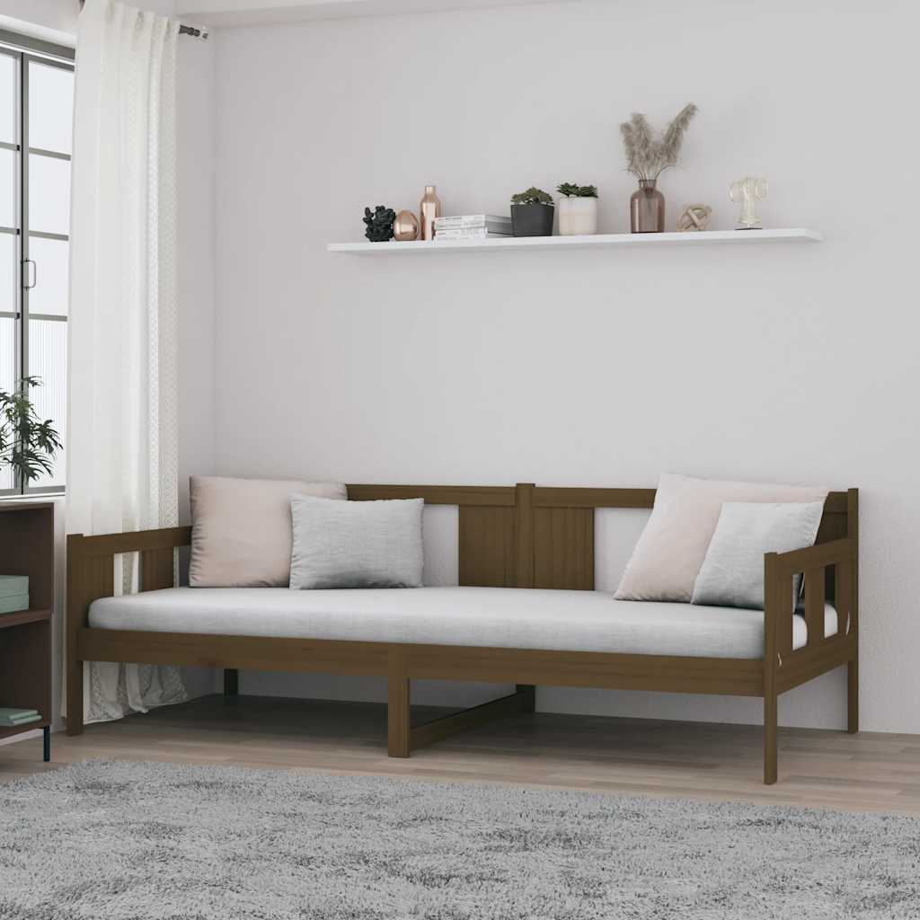 daybed 90x190 cm massivt fyrretræ gyldenbrun