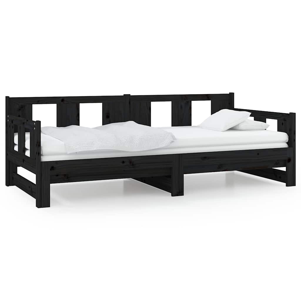 daybed med udtræk 80x200 cm massivt fyrretræ sort