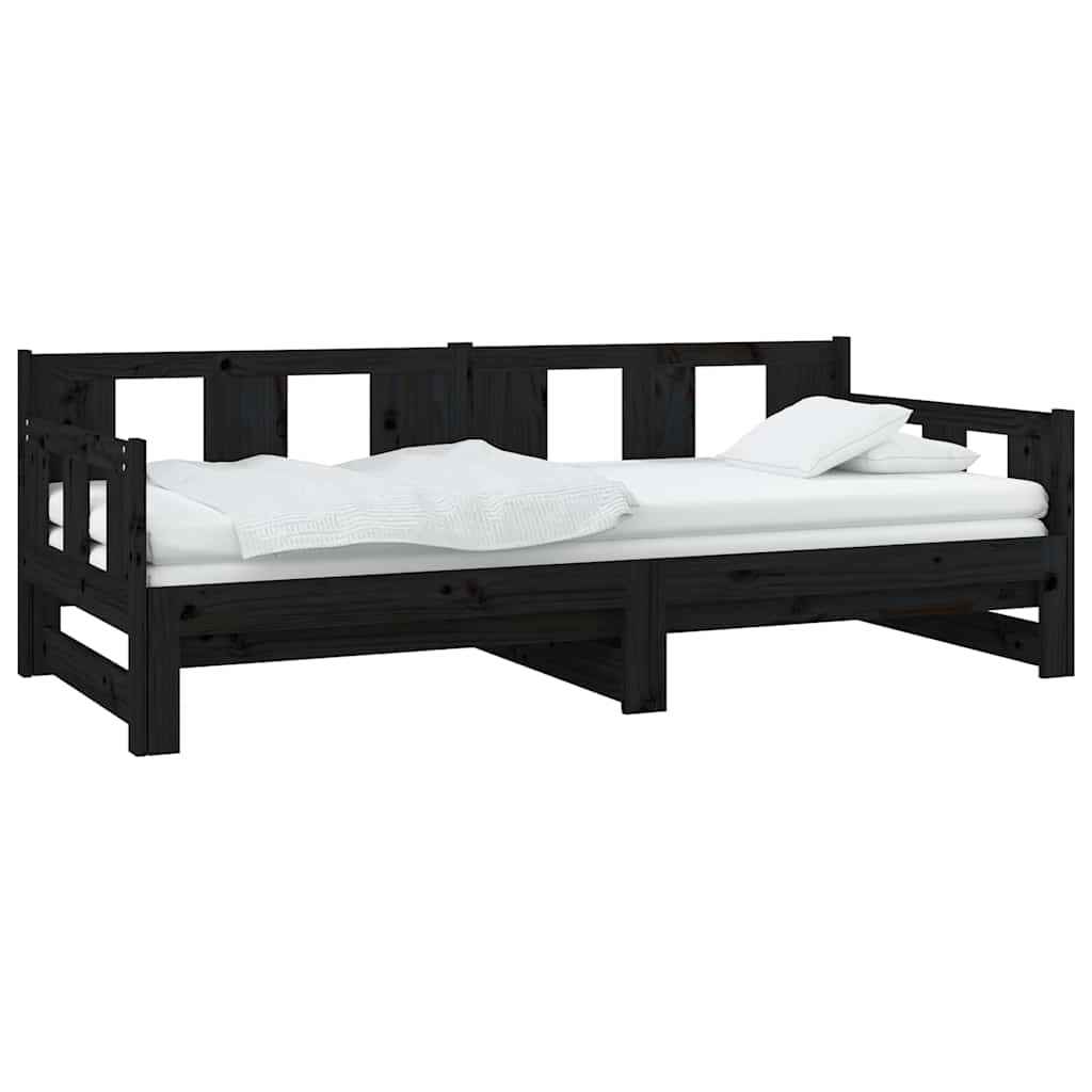 daybed med udtræk 80x200 cm massivt fyrretræ sort