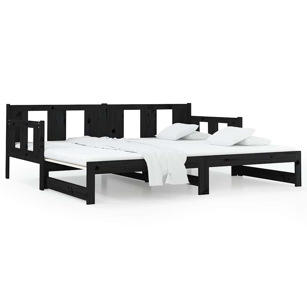 daybed med udtræk 80x200 cm massivt fyrretræ sort