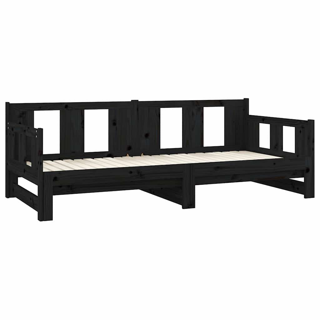 daybed med udtræk 80x200 cm massivt fyrretræ sort