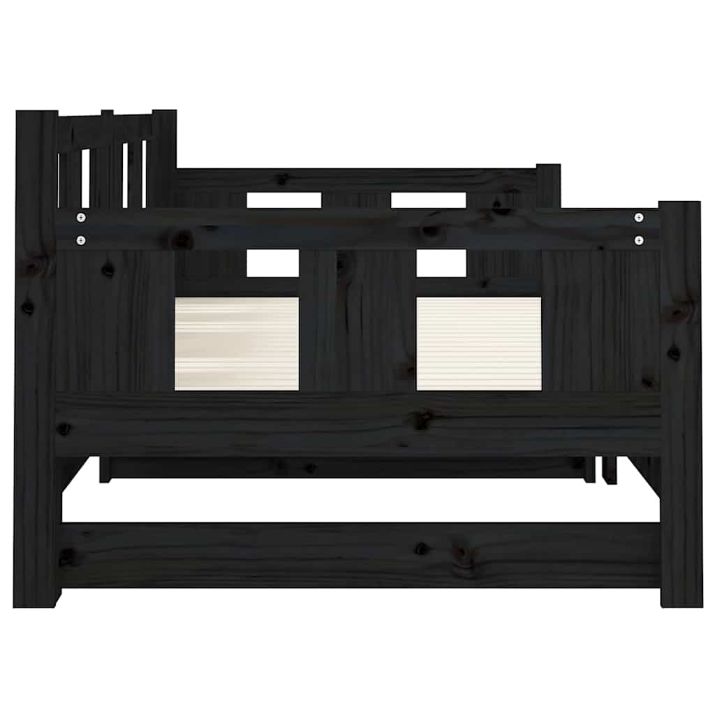 daybed med udtræk 80x200 cm massivt fyrretræ sort