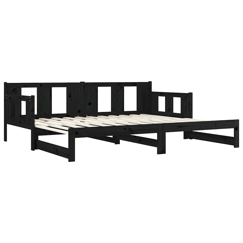 daybed med udtræk 80x200 cm massivt fyrretræ sort