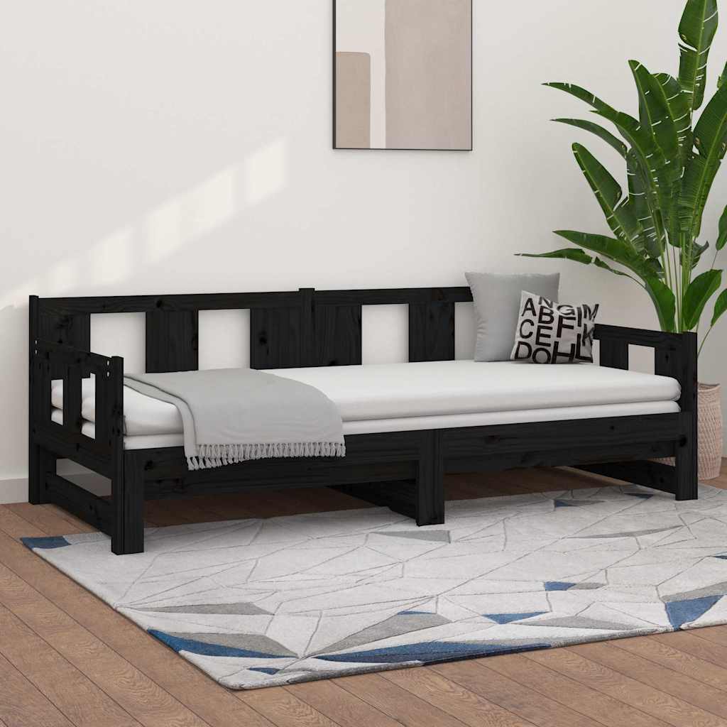 daybed med udtræk 80x200 cm massivt fyrretræ sort