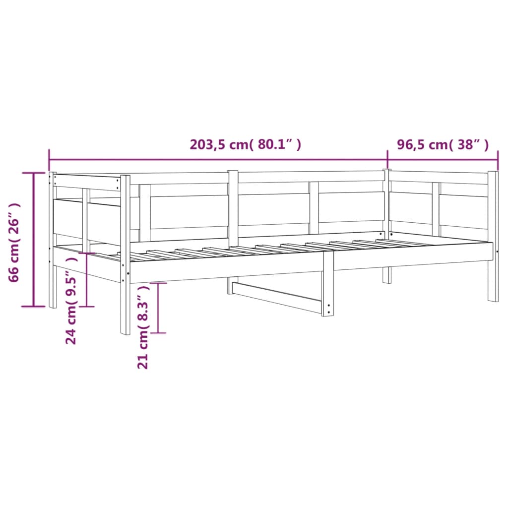 daybed 90x200 cm massivt fyrretræ hvid