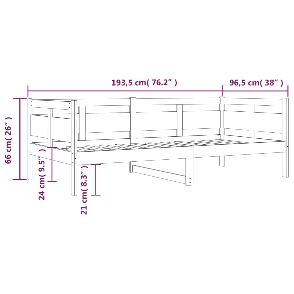 daybed massivt fyrretræ 90x190 cm