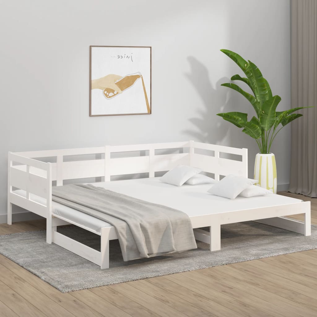 daybed med udtræk 2x(90x200) cm massivt fyrretræ hvid