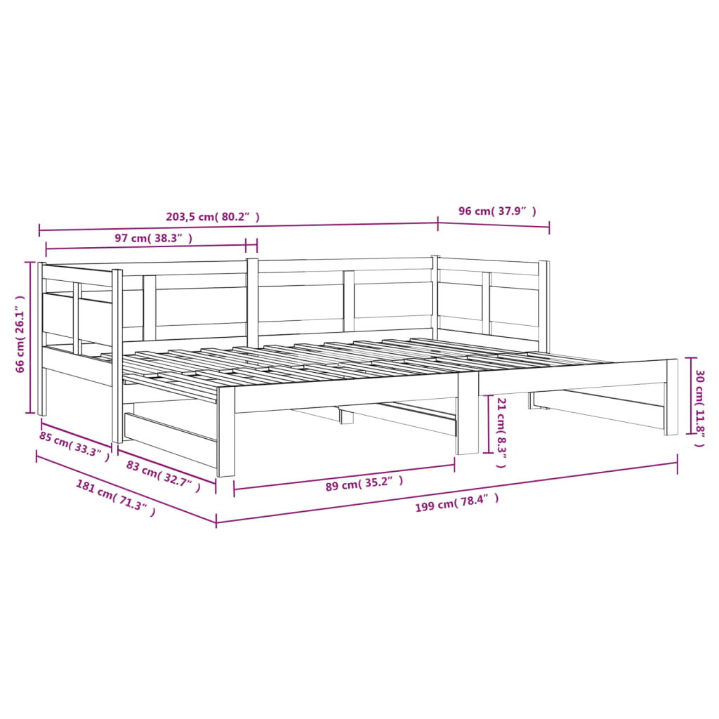 daybed med udtræk 2x(90x200) cm massivt fyrretræ hvid
