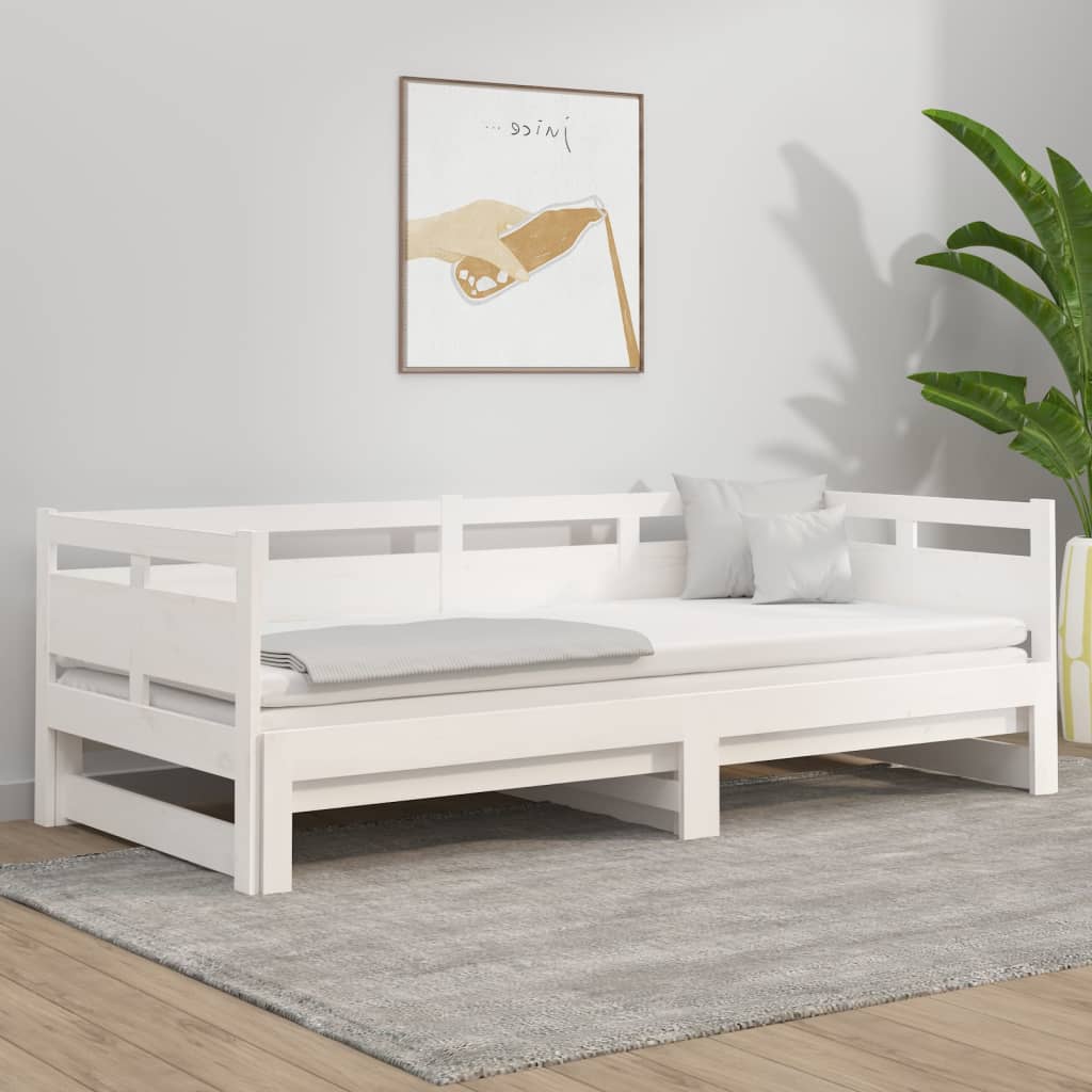 daybed med udtræk 2x(80x200) cm massivt fyrretræ hvid